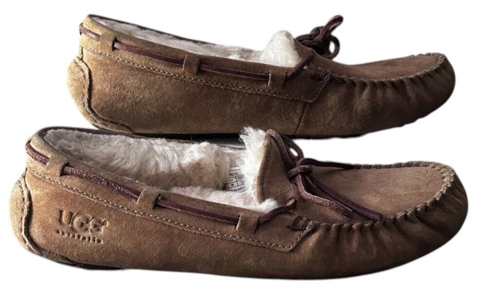 UGG Dakota Shearling Lined Chestnut Brown Suede Moccasins 7